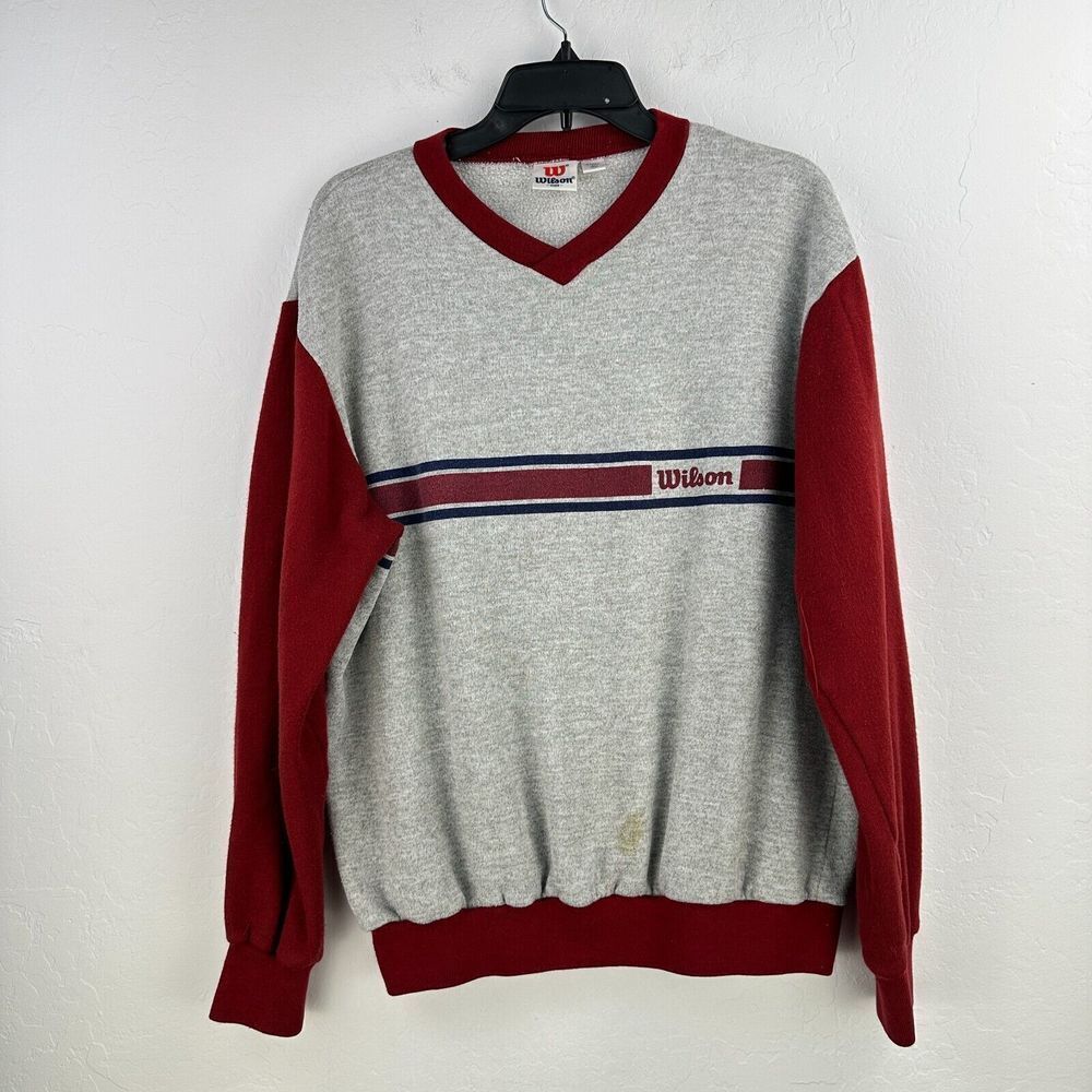 Vtg Wilson Sweatshirt Mens XL Gray Red Colorblock Athletic‎ Sportcore Tenniscore